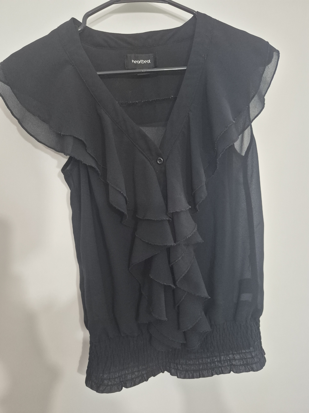 Black Ruffle V-Neck Sleeveless Blouse